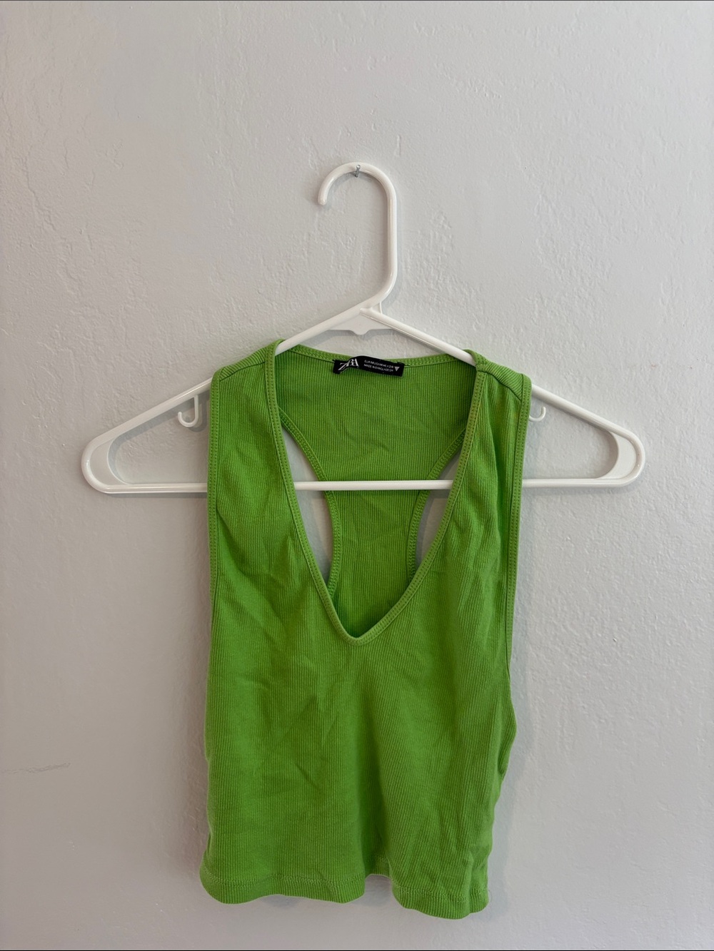 Zara Lime Ribbed V-Neck Tank Top